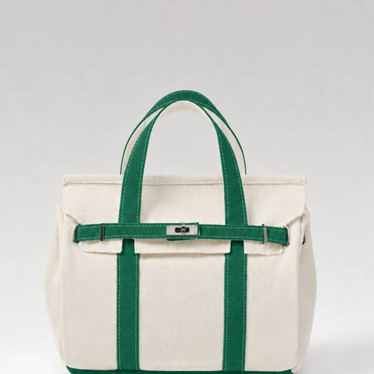 Handmade Mini Cotton Canvas Tote Bag: Green