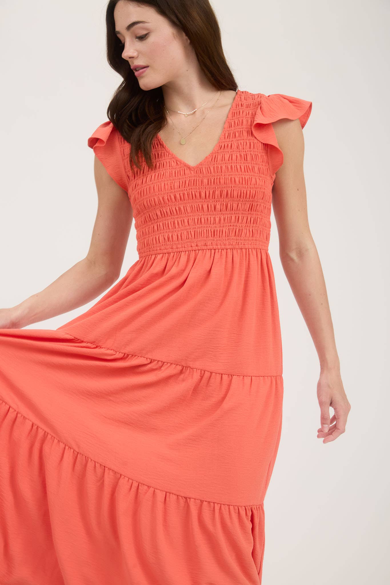 Flutter Sleeve Maxi Dress: Coral