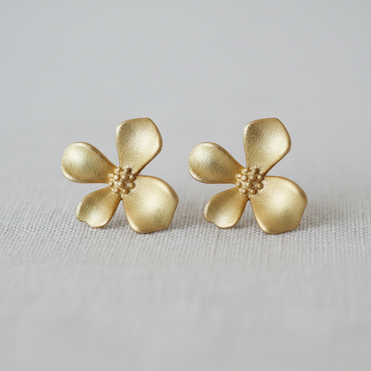 Gold Flower Stud Earrings with Vintage Charm