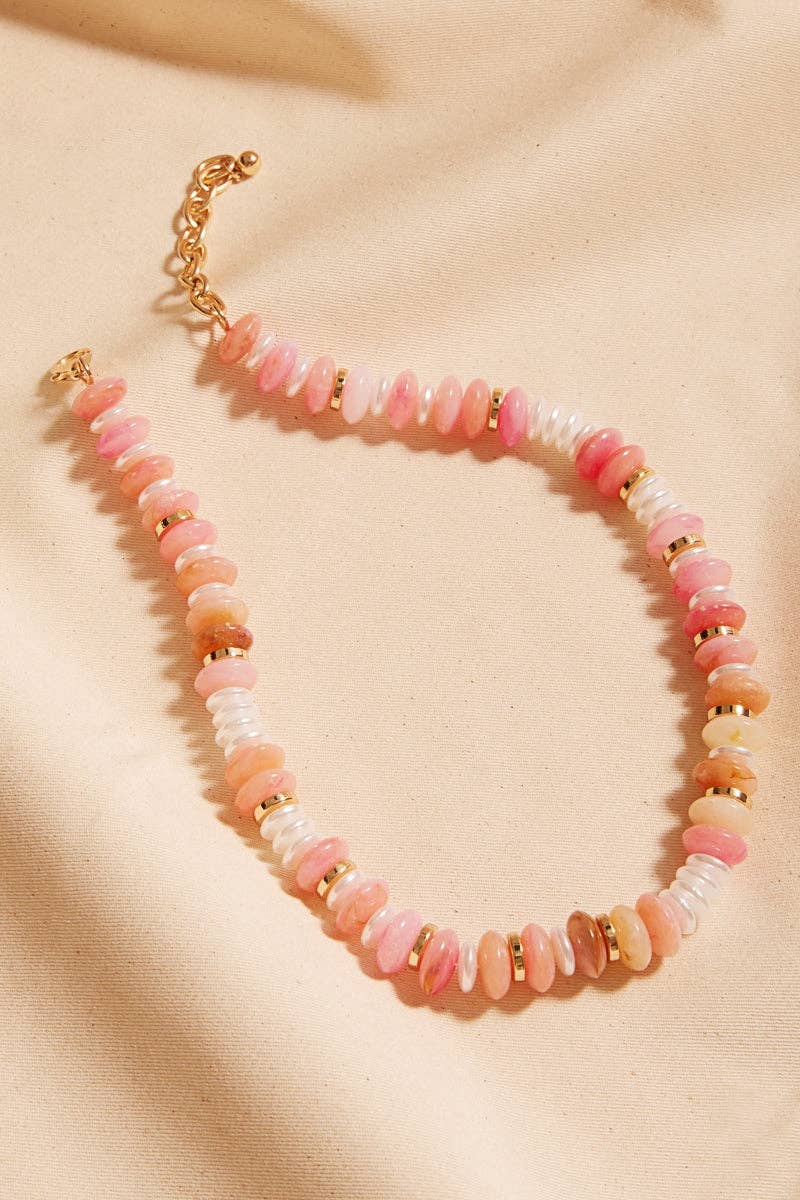 17 Inch Oval Disk Resin Beads Ombre Mixed Necklace: RQ / ONE
