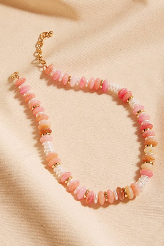 17 Inch Oval Disk Resin Beads Ombre Mixed Necklace: RQ / ONE