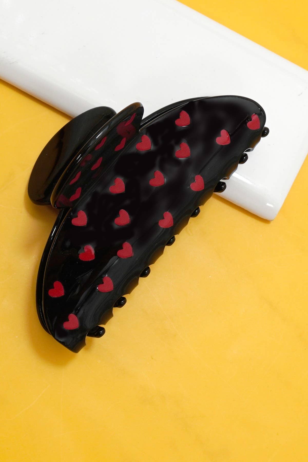 Polka Heart Hair Claw Clip | Black