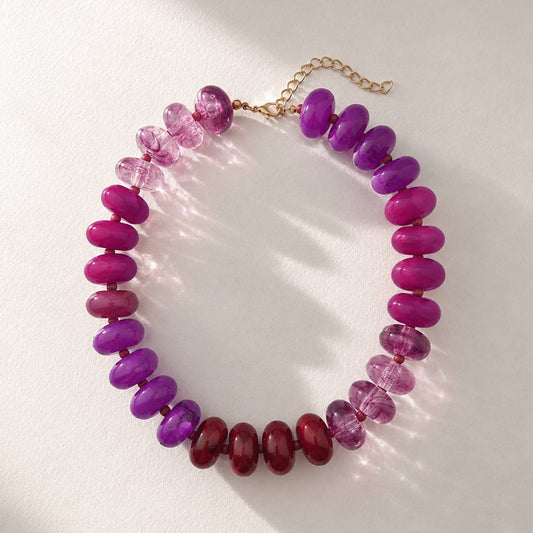 Women Color Block Disc Bead Necklace Statement Jewelry: Color_1 / M