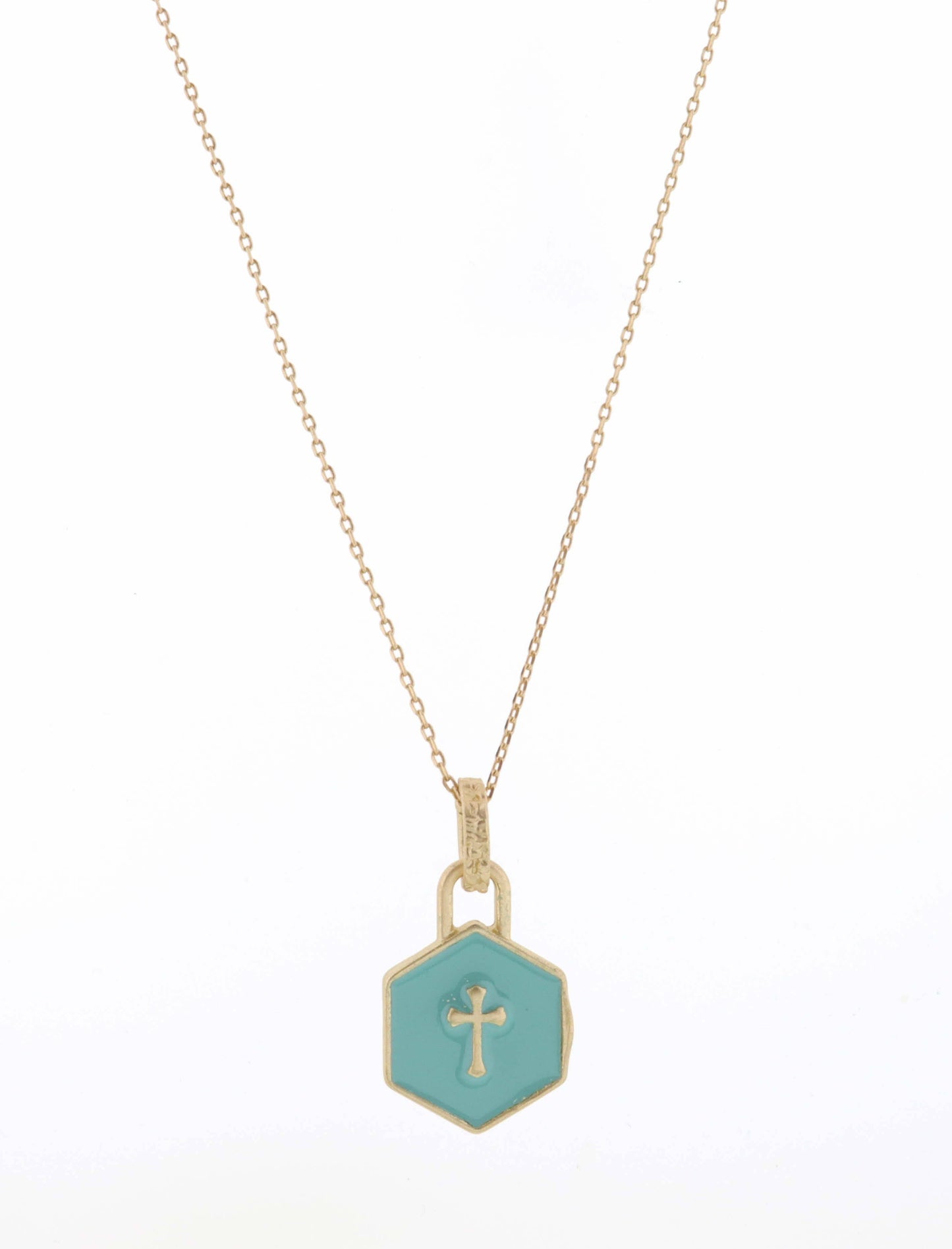 18" Textured Gold Circle with Silver Cross on Pearl Necklace