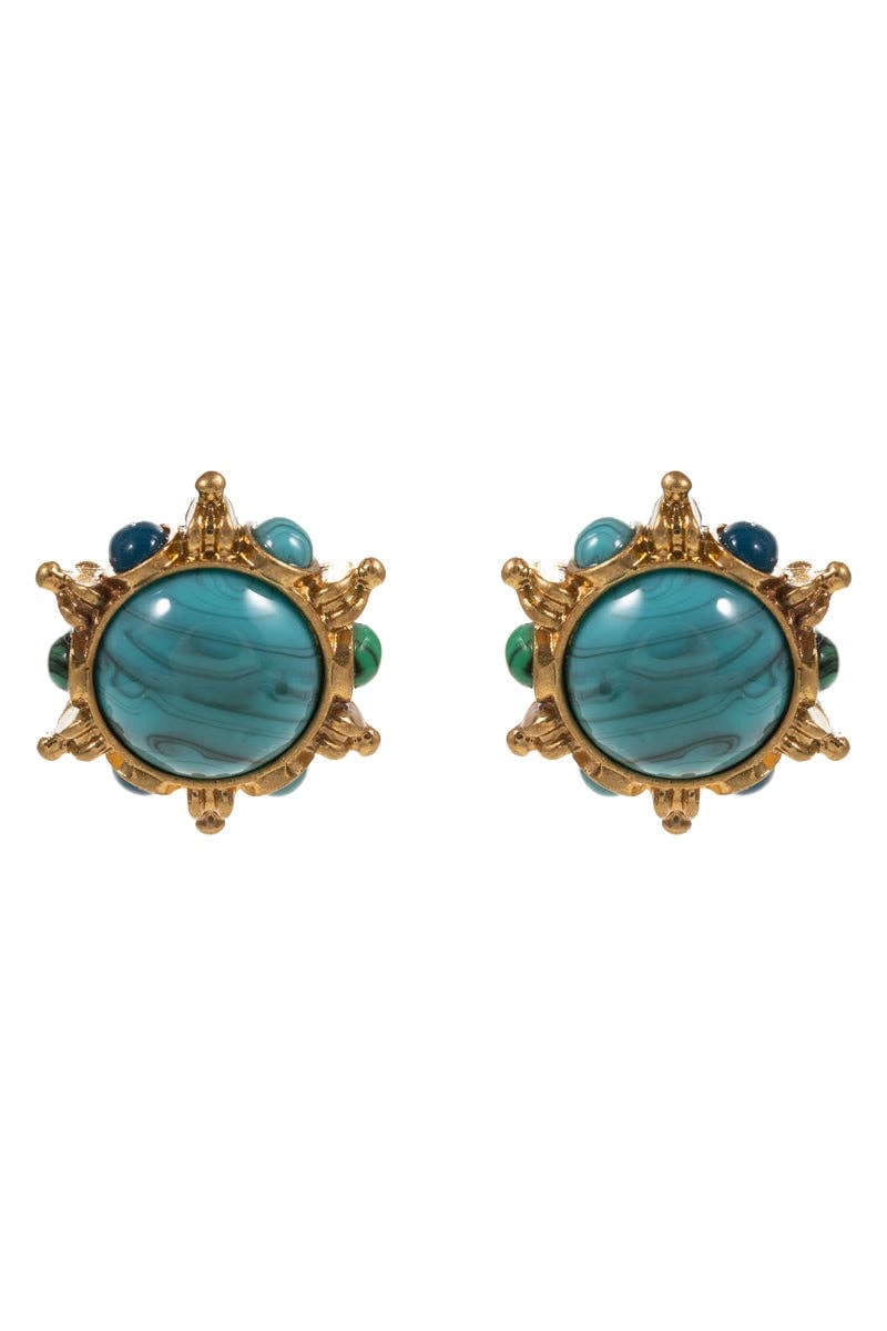 VINTAGE RESIN EPOXY STONE LAYERED POST EARRINGS: TQ / ONE