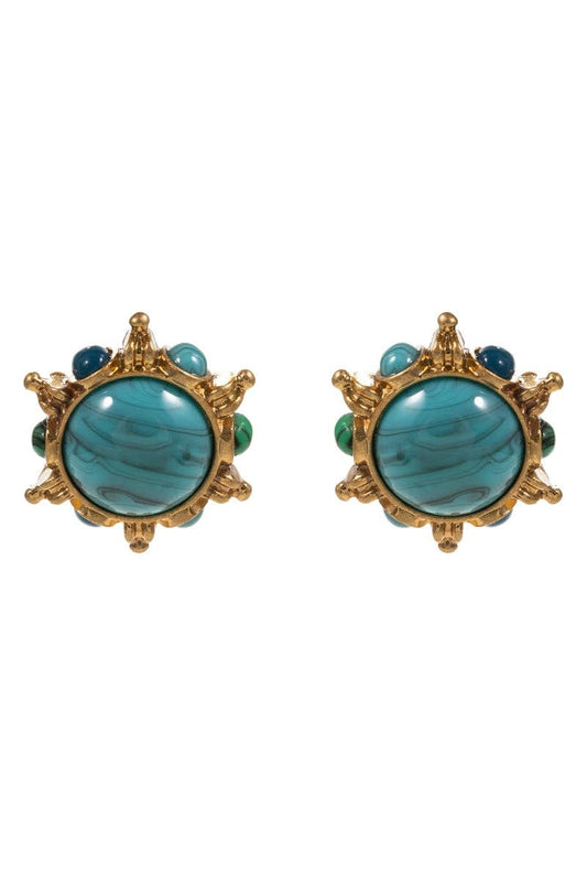 VINTAGE RESIN EPOXY STONE LAYERED POST EARRINGS: TQ / ONE