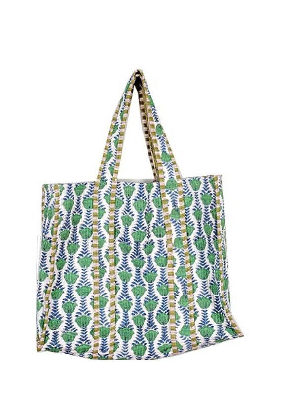 Organic Reversible Quilted Tote Bag | Green