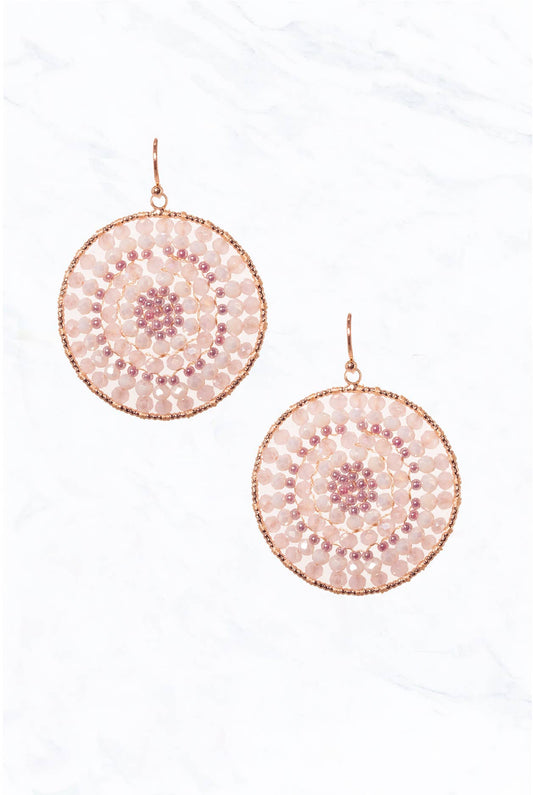 Circle Beaded  with Pearl earing: Light pink