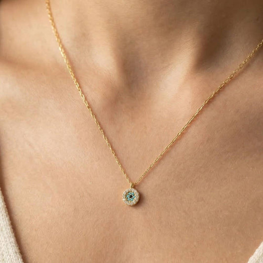 Gold Dipped Cz Trim Evil Eye Coin Necklace: GD