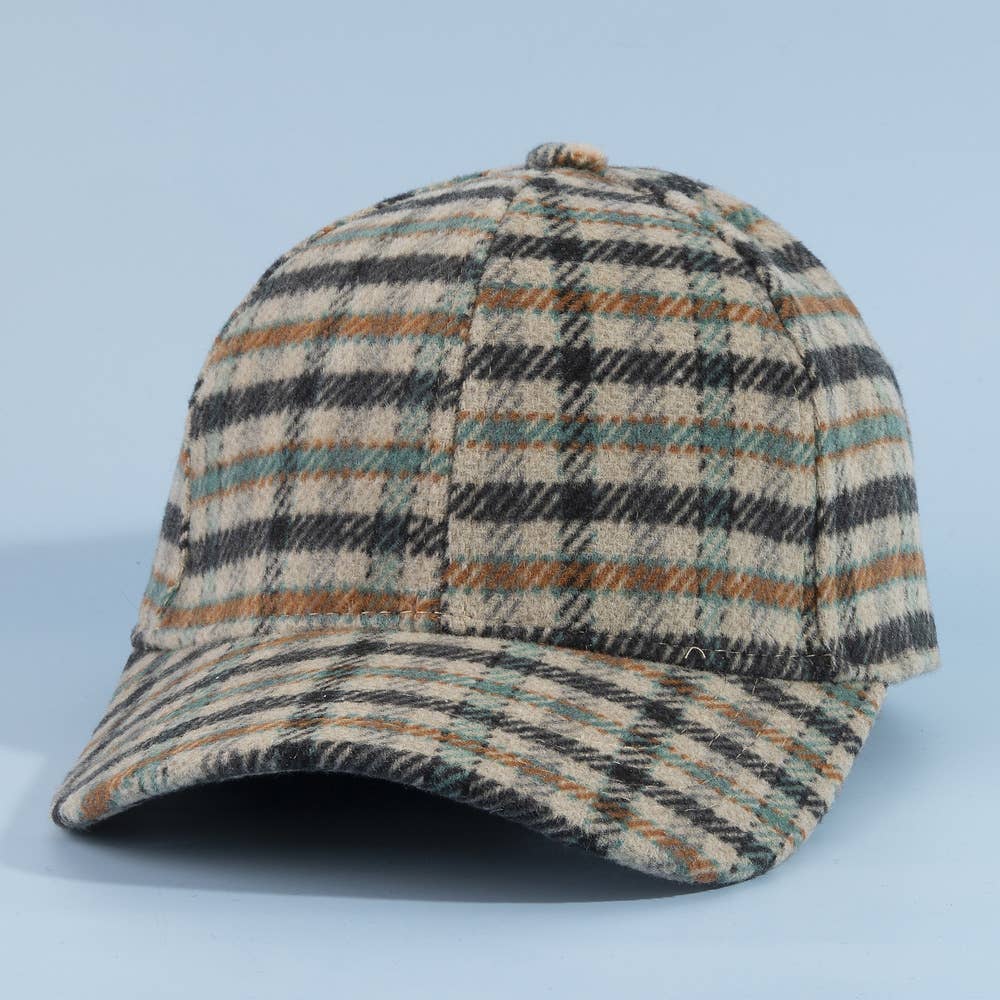 Tartan Check Curved Brim Baseball Cap: GN