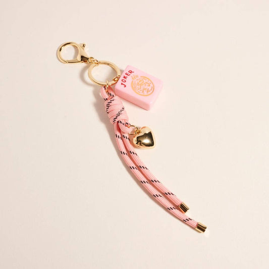 Mahjong Tile Puffy Heart Cord Keychain Bag Charm: Pink / ONE