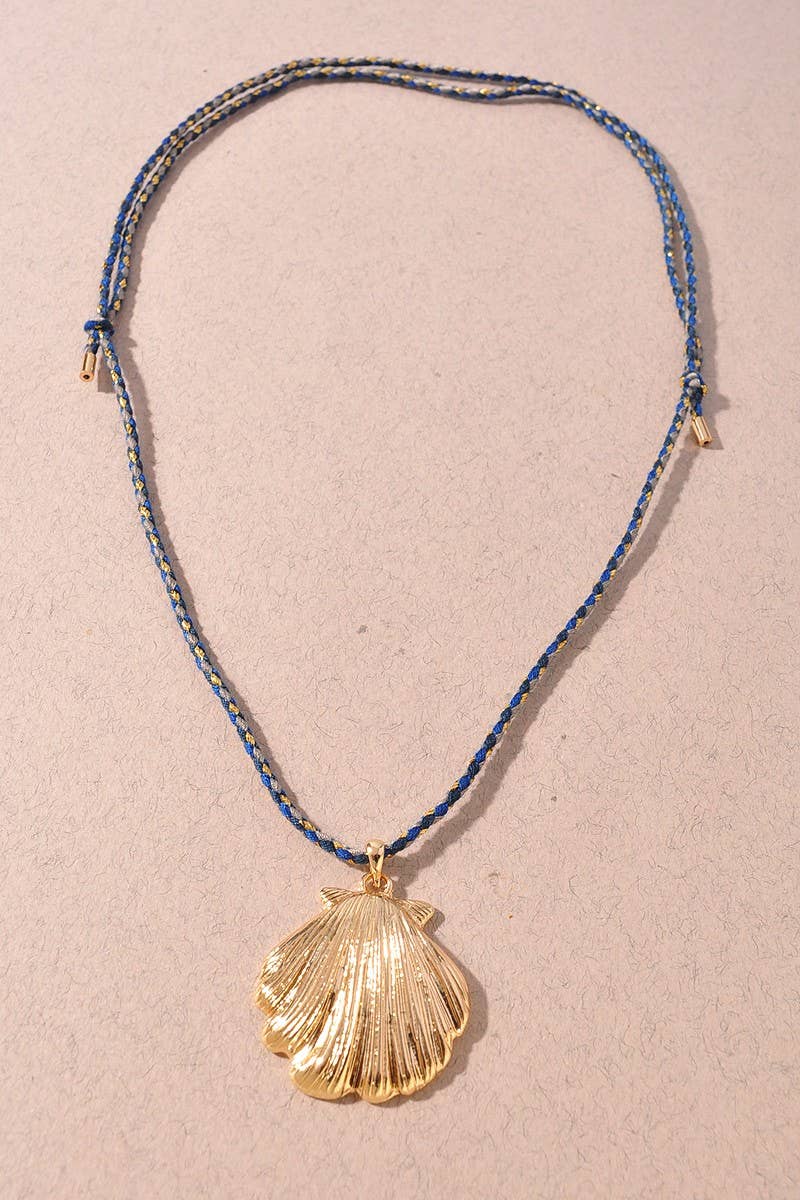 COTTON SHELL PENDANT NECKLACE: Navy