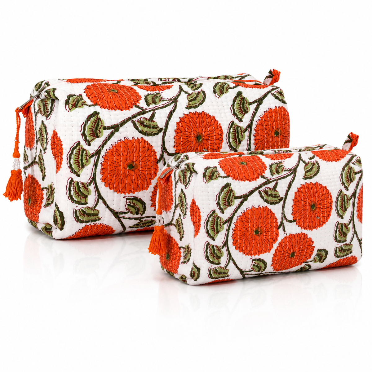 Cotton Block Print Pouch Poppies