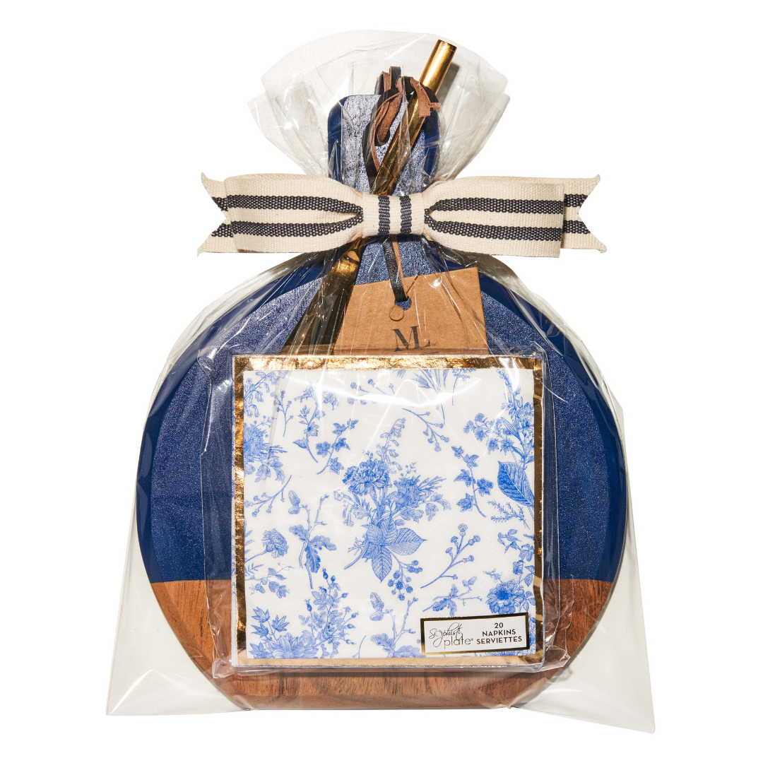 Bevel Board Kit - 9.75 x 8" Blue Acacia Medium w/ Gold Spreader, Timeless Napkin, and Ribbon