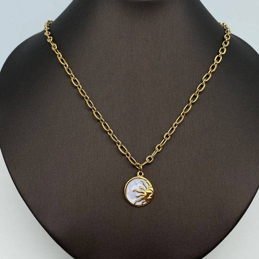 Sun Moon Round Ss Pendant Necklace - FGS/MS: Sun （enamel）