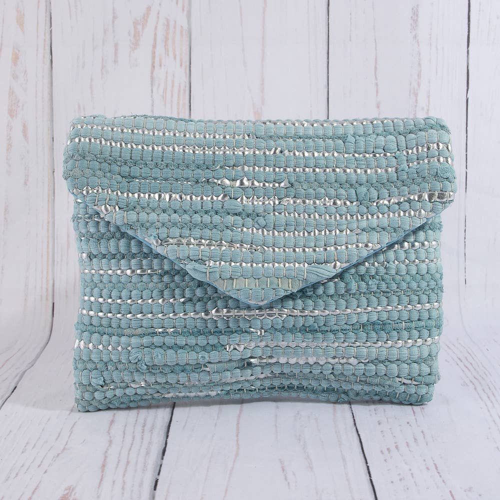 Woven Metallic Thread Envelope Clutch Bag: TUR