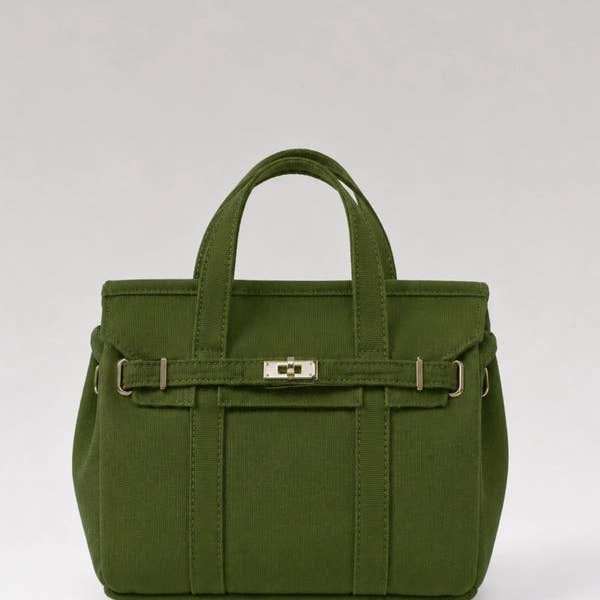 Handmade Mini Cotton Canvas Tote Bag: Olive Green