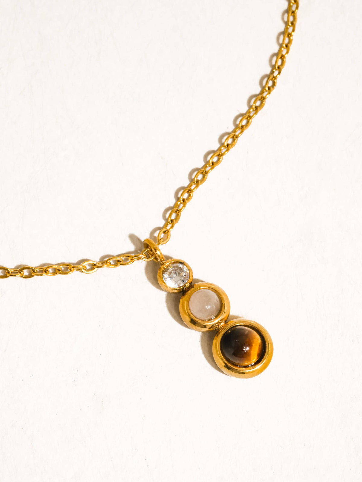 Evania 18K Gold Non-Tarnish Tiger Eye Drop Necklace: Yellow Gold