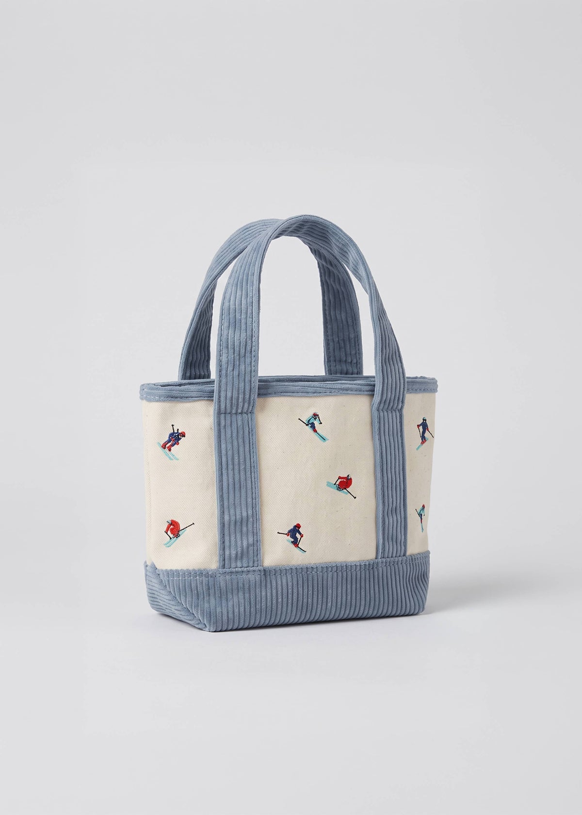 Holiday Winter Ski Embroidered Corduroy Canvas Tote Bag