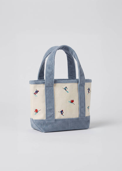 Holiday Winter Ski Embroidered Corduroy Canvas Tote Bag
