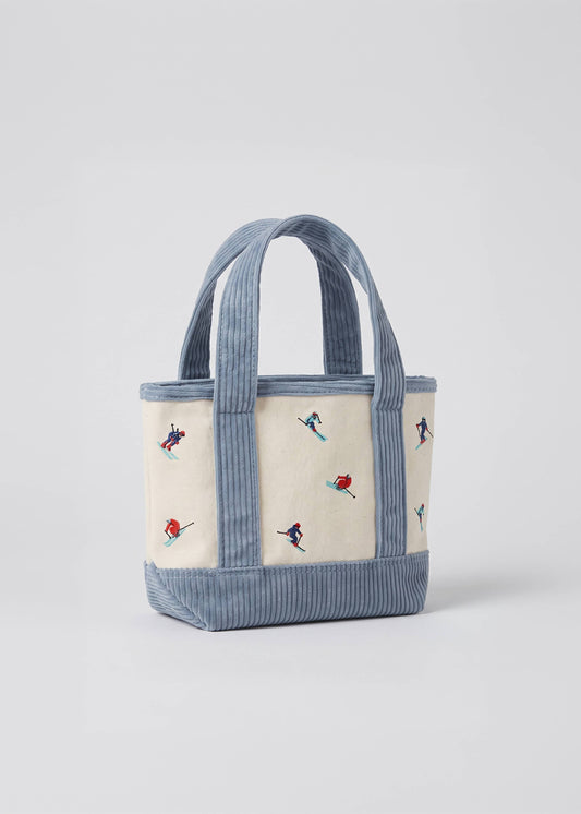 Holiday Winter Ski Embroidered Corduroy Canvas Tote Bag