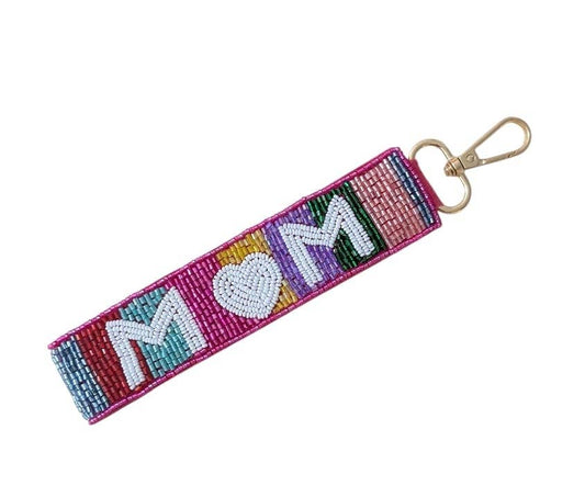 Ladies Mom Themed Beaded Wristlet Strap Key Chain