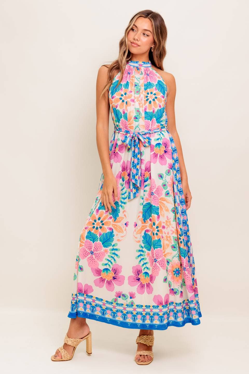 A Printed Woven Maxi Dress: Ivory Pink / Contemporary