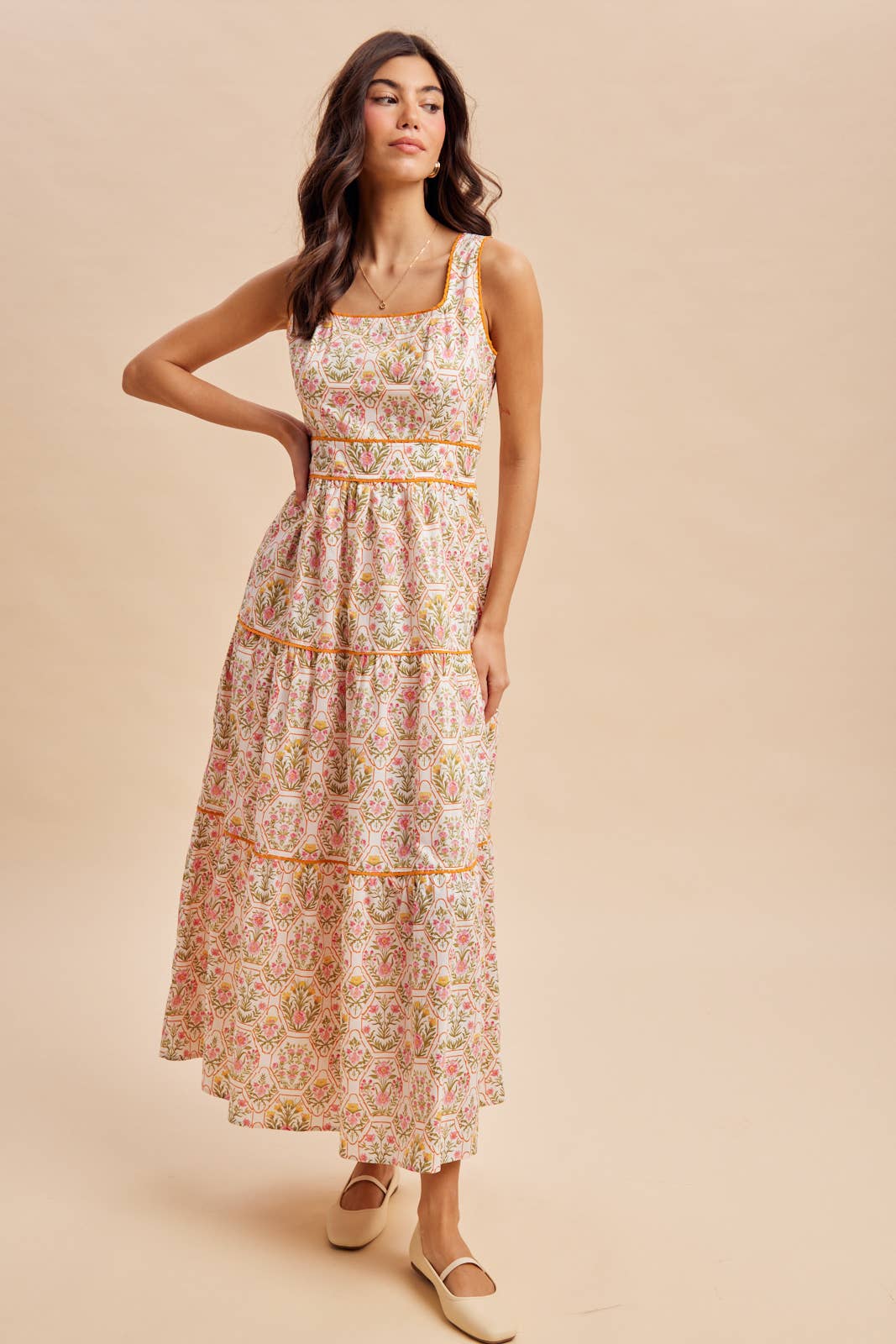 Cotton Floral Square Neck Maxi Dress: English Rose – She la la