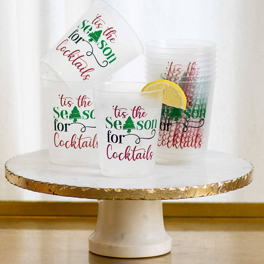 Tis the Season for Cocktails Party Cups   Frosted/Red/Green   16oz.