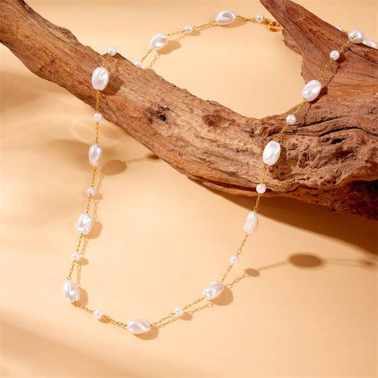 18k Stainless Steel Tarnish Free Pearl Necklace | Gold
