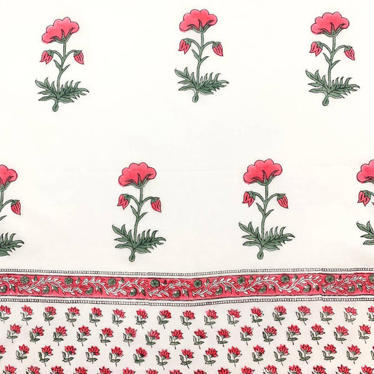 Block Printed Cotton Scarf - White with Pink Flowers