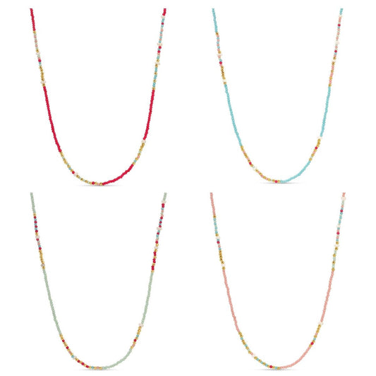 Assorted Seed Bead & Fresh Water Pearl Necklaces: Light Blue/Light Pink/Pink/Mint
