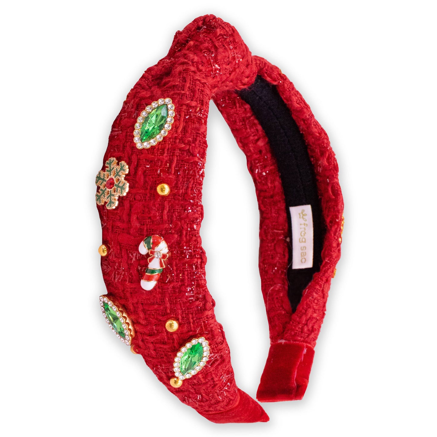 Christmas Knot Headband - Embellished Tweed Rhinestone Pearl