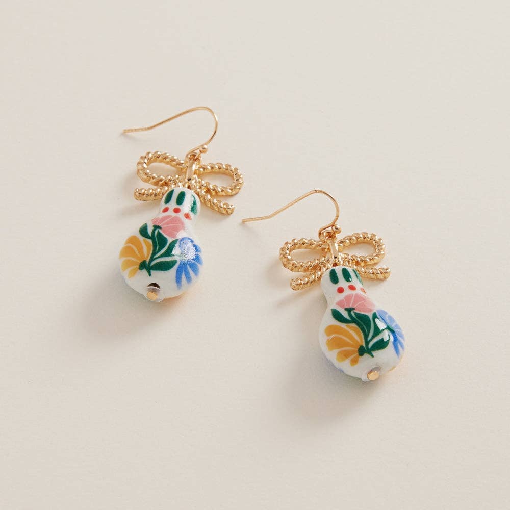Strawberry Ceramic Bead W Metal Bow Hook Earrings: Multi / ONE