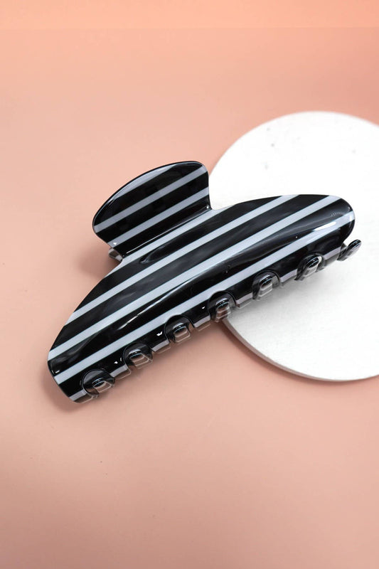 Jumbo Stripe Plaid Oval Hair Claw Clips | Stripe Black