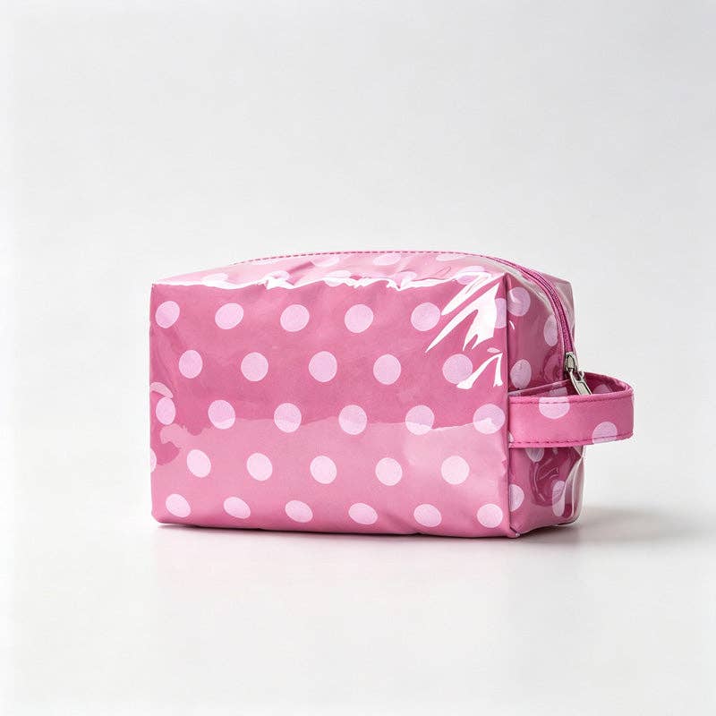 Polka Dots PVC Zipper Cosmetic Pouch: Rose / F