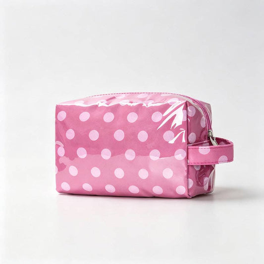 Polka Dots PVC Zipper Cosmetic Pouch: Rose / F