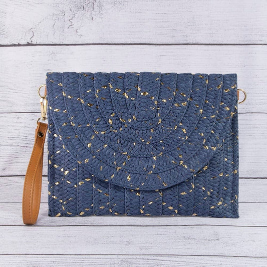 Straw Woven Gold Accents Clutch Bag: BL
