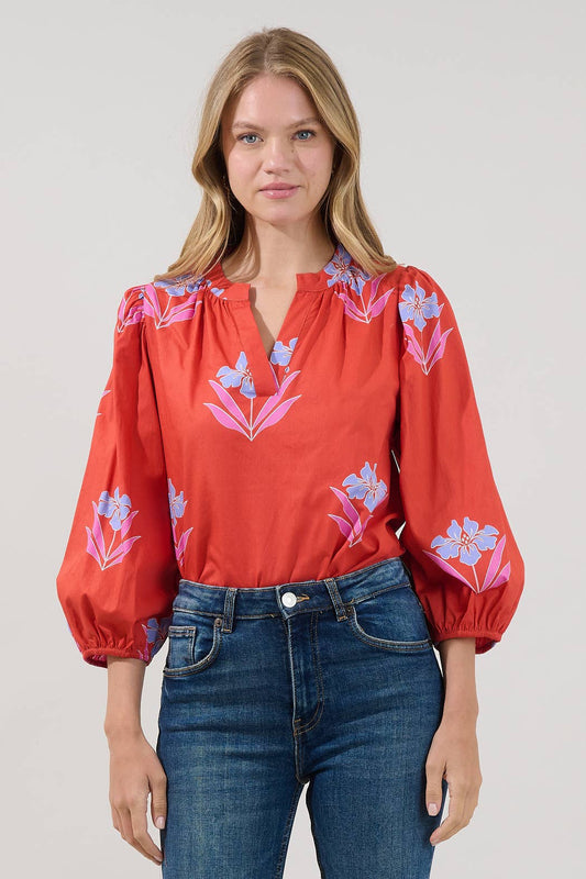 Cheney Split Neck Top Floral