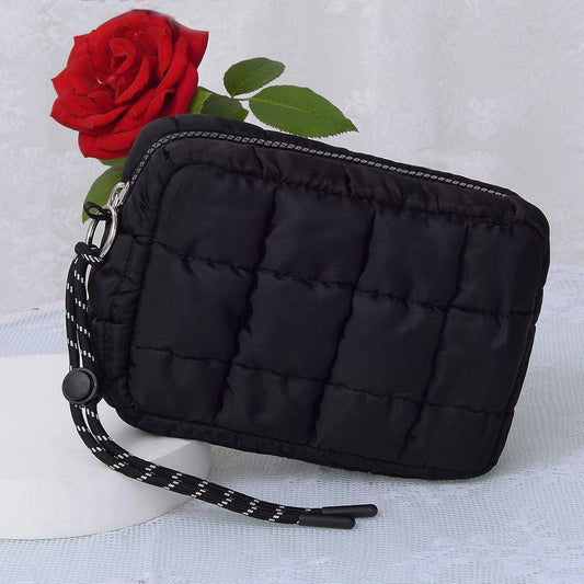 Nylon Quilted Puffer Clutch/Pouch: Black