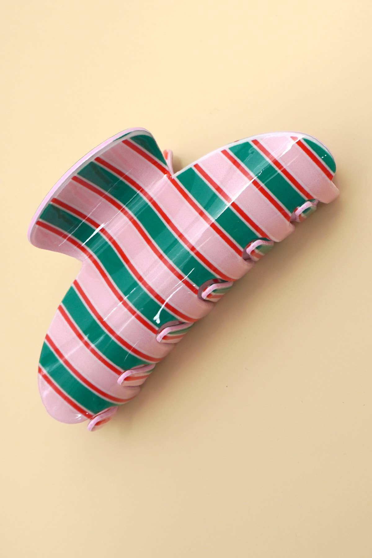 Jumbo Stripe Plaid Oval Hair Claw Clips | Pink Green