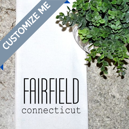 Name Drop City State Custom Tea Towel-Avon, CT