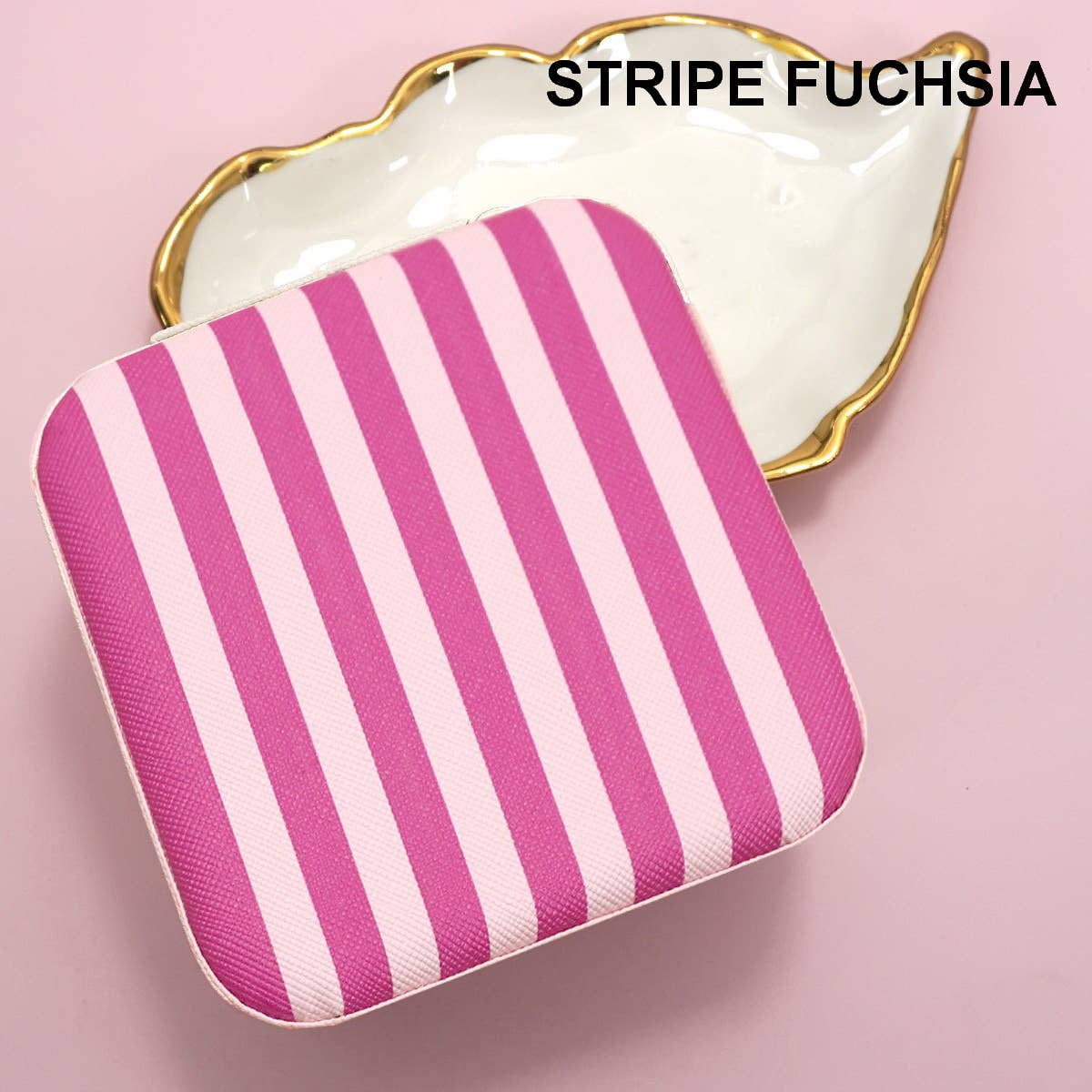 Designed Jewelry Organizer Travel Box Case | Stripe Fuchsia