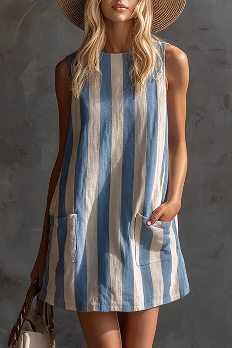 Striped Sleeveless Casual Shift Dress