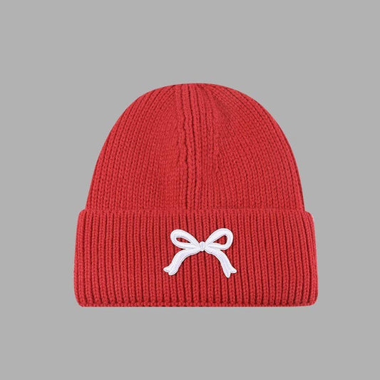 Soft Ribbed Knit Bow Accent Beanies Hat | Red