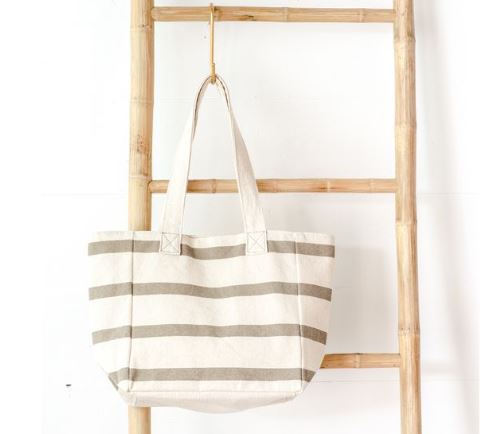 9"Taupe Stripe Beach Bag