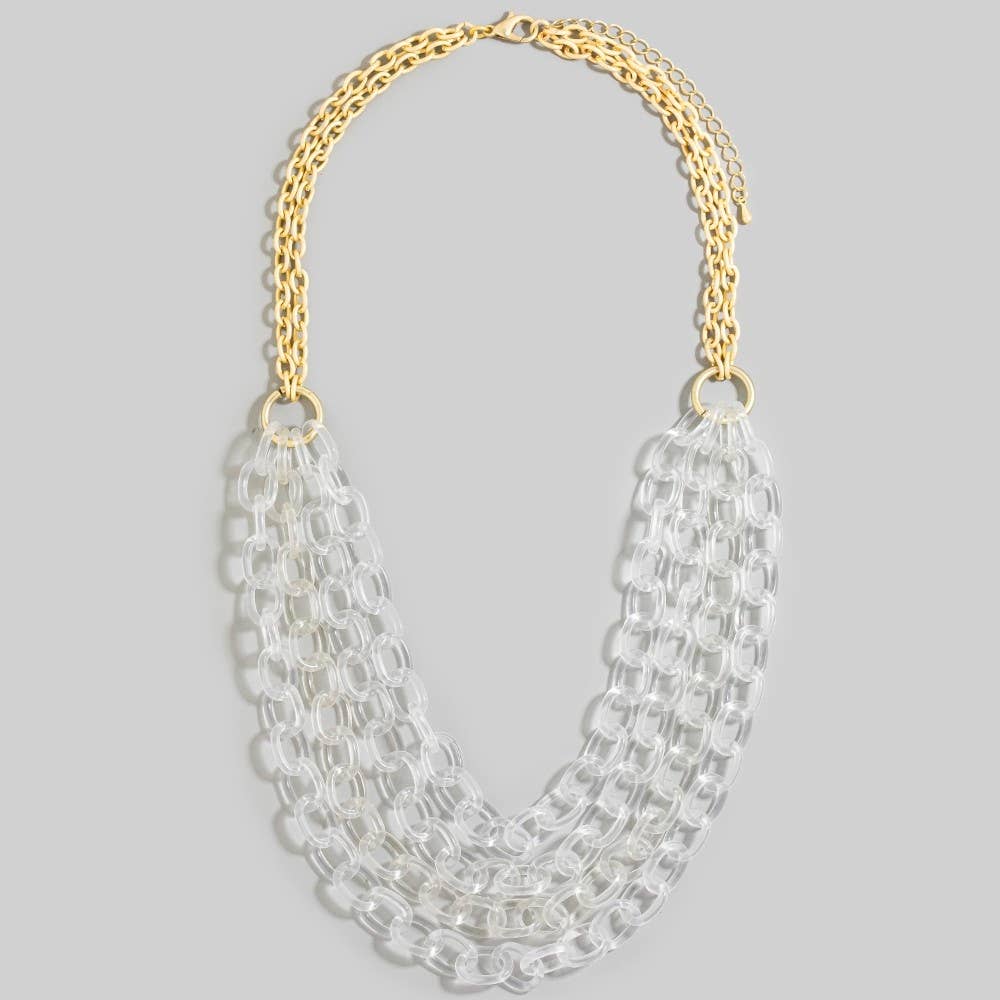 Gold Dipped Matte And Layered Chain Statement Necklace: CLEAR