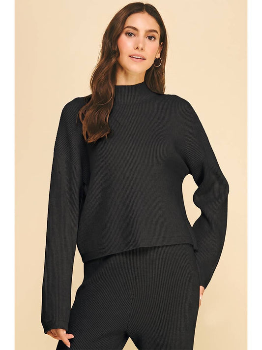 Ribbed Mock Neck Sweater in Black