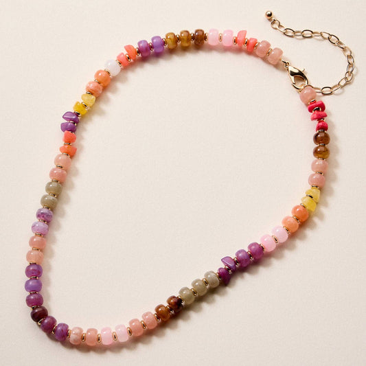 Colorful Beaded Necklace – Adjustable Multi-Color Boho Bead Chain: FU / ONE