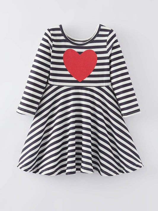 Valentine's Day Heart Print Stripe Girls Dress